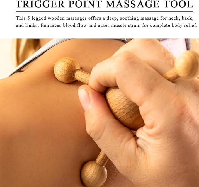 Wooden Trigger Point Massage Tool,Spider Shape 5 Legs Massager,Scalp Massager Scraping Tool for Back,Neck,Shoulder and More