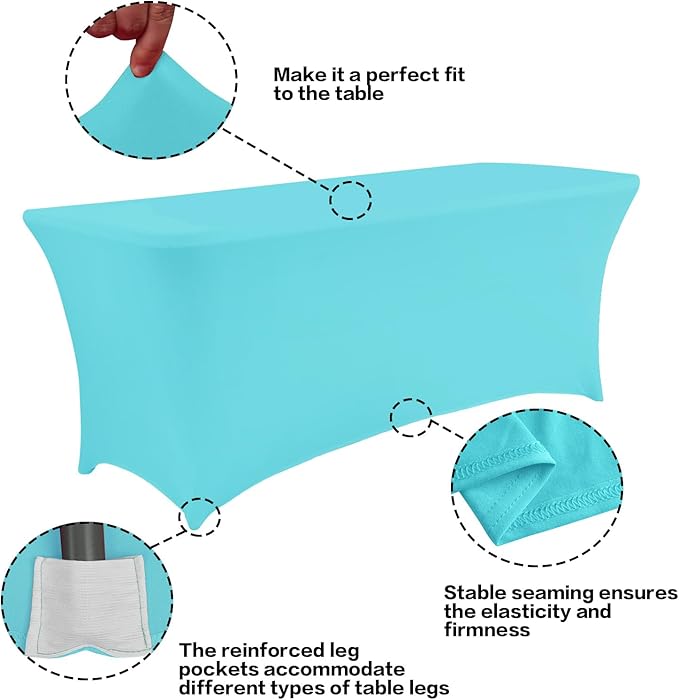 IVAPUPU 2 Pack 6FT Table Cloth for Rectangular Fitted Events Stretch Blue Mist Table Covers Washable Cover Spandex Tablecloth Protector for Party, Wedding, Cocktail, Banquet, Festival