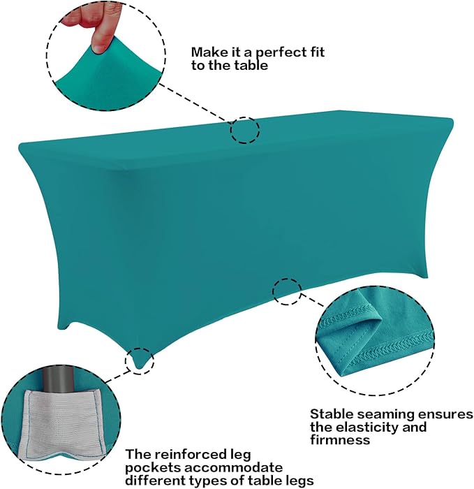 IVAPUPU 2 Pack 4FT Table Cloth for Rectangular Fitted Events Stretch Lake Blue Table Covers Washable Cover Spandex Tablecloth Protector for Party, Wedding, Cocktail, Banquet, Festival