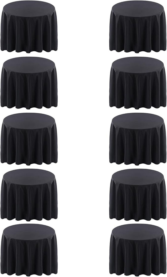 Surmente 120 inch Round Tablecloths -10 Pack Black Round Table Cloths, Polyester Fabric Table Covers for Wedding, Party, Banquet, or Restaurant