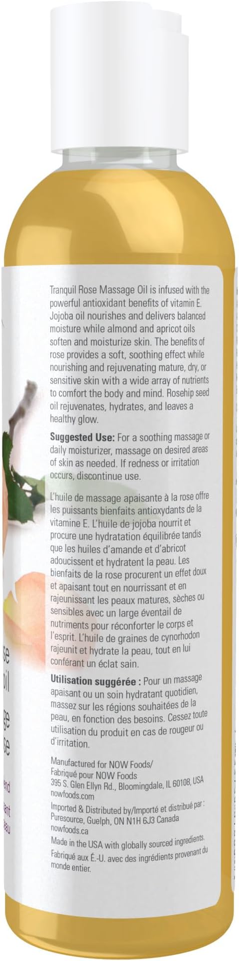 NOW Foods Solutions, Tranquil Rose Massage Oil, Body Moisturizer for Dry Sensitive Skin, Promotes Healthy-Looking Skin, 8-Ounce