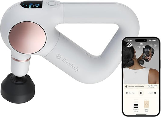 TheraGun Therabody Sense Percussion Massage Gun - Deep Tissue Personal Massager with Preloaded Routines for Stress Relief, Pain Relief & Muscle Soreness in Neck, Back, Leg, Knee, and Shoulder (White)