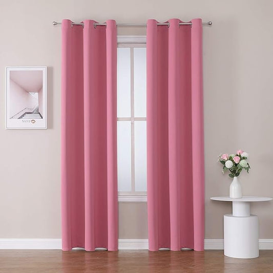 ChrisDowa Blackout Curtains 72 inches Long for Bedroom - 2 Panels Set Grommet Thermal Insulated Room Darkening Curtains for Living Room (Pink, 42 x 72 Inch)