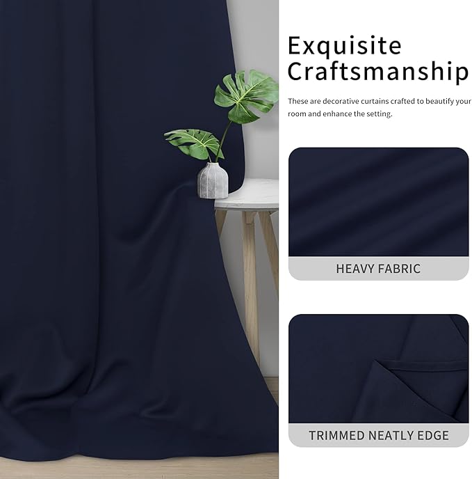 Easy-Going Blackout Curtains for Bedroom, Solid Thermal Insulated Grommet and Noise Reduction Window Drapes, Room Darkening Curtains for Living Room, 2 Panels(42x84 in, Navy)