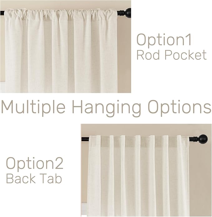 Joydeco Linen Curtains 2 Panel Set, Ivory on Linen Curtains 84 Inch, Light Filtering Drapes for Living Room, 70 Inches Wide Drapes with Rod Pocket Back Tab (84" L x 70" W)