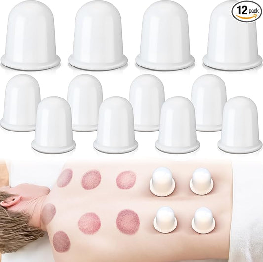 TrelaCo 12 Pcs 2 Size Cupping Therapy Set Silicone Anti Cellulite Cupping Kit for Massage Therapy Cupping Therapy Set Vacuum Suction Cup for Arthritis Relief, Pain Reduction Adults Home Use (White)
