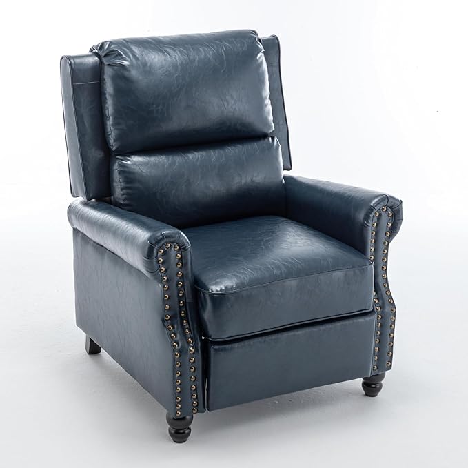 UIXE Faux Leather Recliner Chairs Set of 2, Pushback Armchair Overstuffed Accent Chair for Living Room, Rivet Trim Club Chair Home Theater Bedroom Reading Seat - Navy Blue