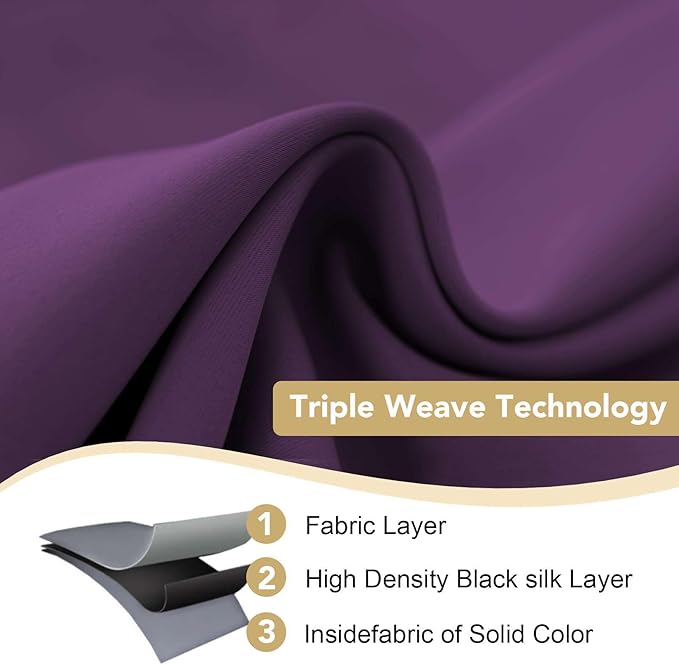 H.VERSAILTEX Ultra Soft Microfiber Thermal Insulated Antique Copper Grommet Blackout Curtains/Window Treatment Draperies 52 by 72 - Inch for Living Room/Bedroom,Set of 2 - Plum Purple
