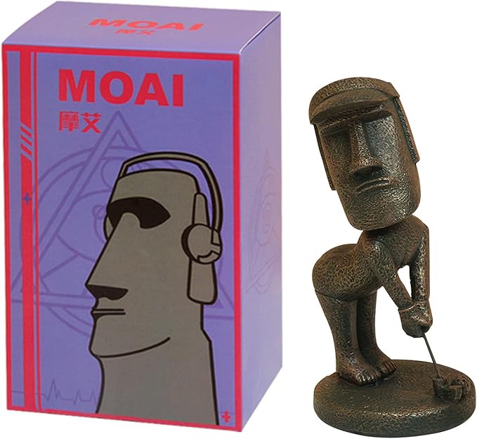 Moai Statue Decor - 6 Inch Easter Island Oranment Resin Stone Decoration for Room Accessories Antique Sculpture for Office Desktop (Play Golf)