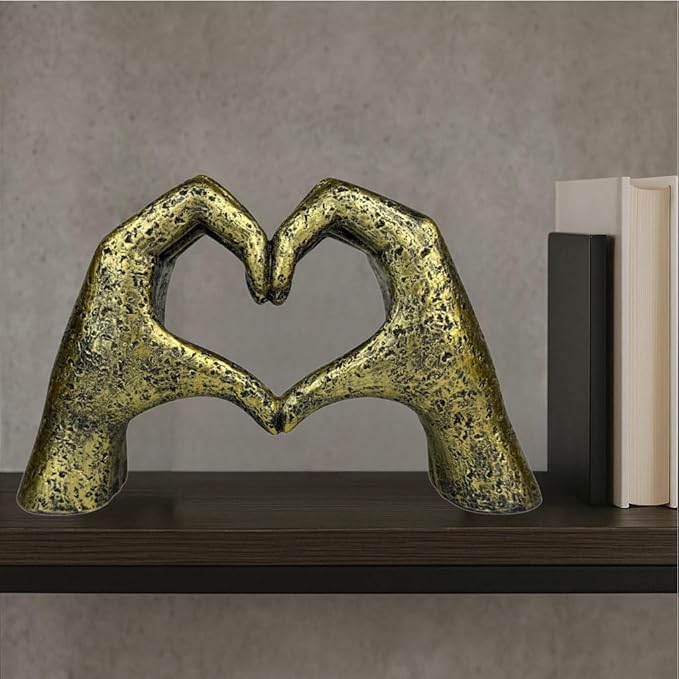 Top Brass Large Rustic Heart Hands Sculpture, 9 3/4” Resin Love Statue – Romantic Decor Accent for Shelf or Mantel – Perfect for Wedding, Valentine's Day or Anniversary (Weathered Bronze)