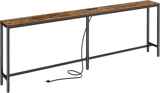 SUPERJARE 78.7 Inch Console Table with Outlet, Sofa Table with Charging Station, Narrow Hallway Entryway Table, Behind Couch Table, for Living Room, Rustic Brown