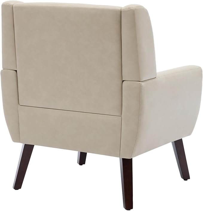 UIXE Faux Leather Accent Chairs Set of 4, Modern Arm Club Chair Upholstered Armchair for Living Room, Comfy Single Sofa Seats Button Tufted Reading Seating, Cream