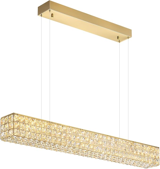 Rectangle Crystal Chandelier Modern Gold Crystal Chandelier Rectangular Pendant Lighting Fixture for Dining Room Kitchen Island Bedroom (L 40")
