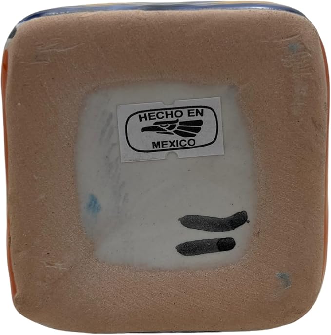 Talavera Planter Pot Square Vase Folk Art Mexican Pottery Handmade Hand Painted Home Decor Indoor Multicolor Outdoor 9.25" (Cobalt Multi)