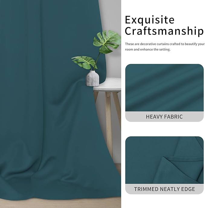 Easy-Going Blackout Curtains for Bedroom, Solid Thermal Insulated Grommet and Noise Reduction Window Drapes, Room Darkening Curtains for Living Room, 2 Panels(42x63 in, Peacock Blue)