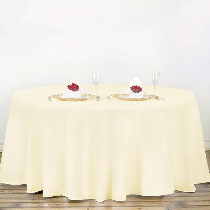 Surmente Ivory Tablecloth for Round Tables, 90-inch Round Table Cloths for Weddings, Banquets, or Restaurants