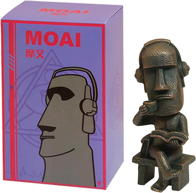 Moai Statue Decor - 6 Inch Easter Island Oranment Resin Stone Decoration for Room Accessories Antique Sculpture for Office Desktop (Read a Book)