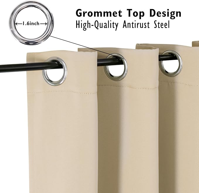 ChrisDowa Blackout Curtains 120 inches Long for Bedroom - 2 Panels Set Grommet Thermal Insulated Room Darkening Curtains for Living Room (Biscotti Beige, 52 x 120 Inch)