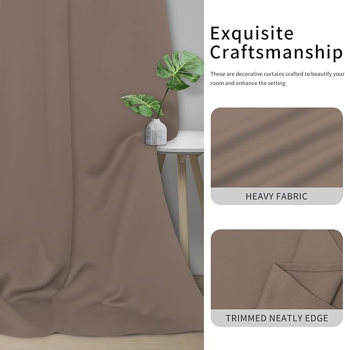 Easy-Going Blackout Curtains for Bedroom, Solid Thermal Insulated Grommet and Noise Reduction Window Drapes, Room Darkening Curtains for Living Room, 2 Panels(42x63 in, Camel)