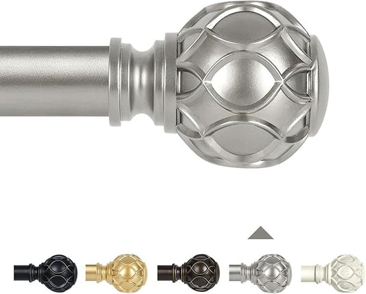 Silver Adjustable Curtain Rods for Windows:66-120 Inch Farmhouse Heavy Duty Curtain Rod for Bedroom Living Room,Boho Decorative Rustic Drapery Rods with Vintage Coastal Finial,Antique Silver