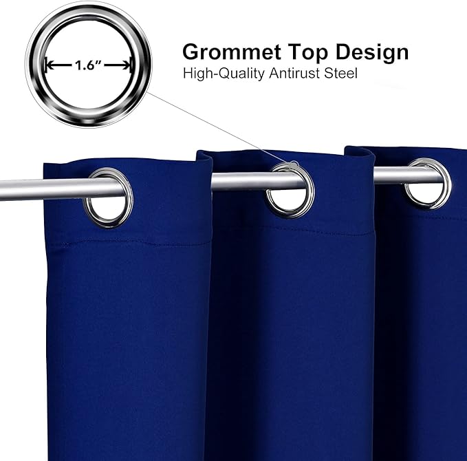 ChrisDowa Grommet Blackout Curtains for Bedroom and Living Room - 2 Panels Set Thermal Insulated Room Darkening Curtains (Royal Blue, 52 x 84 Inch)