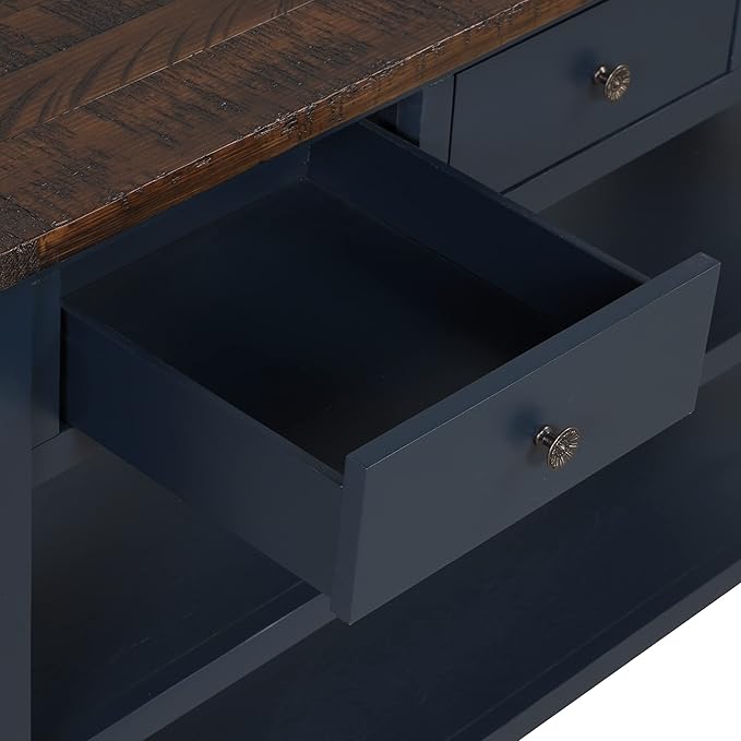 Solid Wood Console Table Sofa Table with Storage Drawers and Bottom Shelf Entryway Table for Entry Hallway Foyer Sofa Couch Table Fully Assembled (48.8" Blue)