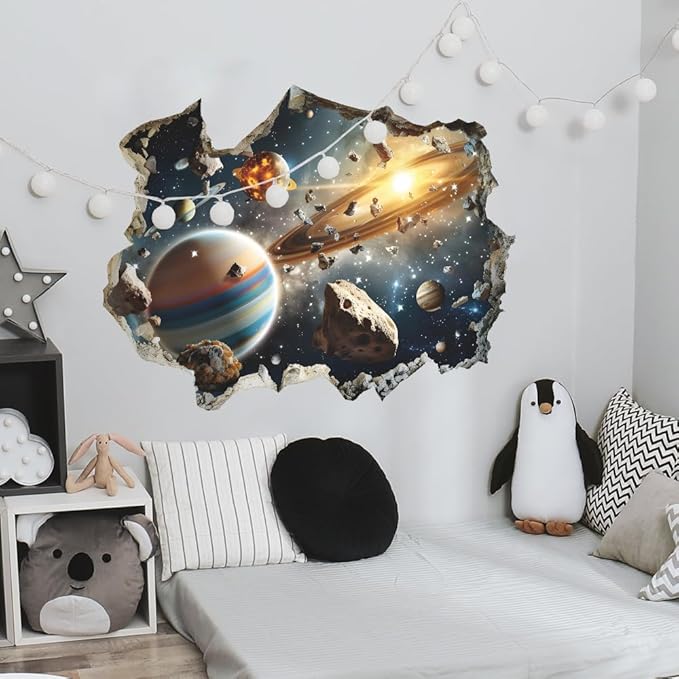 Quanhaigou 3D Galaxy Outer Space Wall Decals Stickers Wall Murals Wallpaper Decor for Home Floor Living Room (Universe Planet)