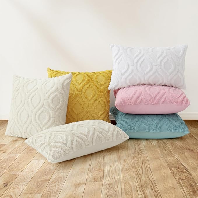 decorUhome Throw Pillow Covers 22x22 Inch Set of 2, Soft Plush Decorative Faux Fur Light Pink Solid Couch Pillow Covers, Accent Farmhouse Neutral Square Euro Pillow Cases for Sofa Bed Living Room