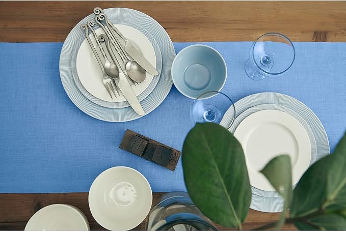 Solino Home Linen Table Runner 72 Inches Long - 100% Pure Linen Provence Blue Dining Table Runner 14 x 72 Inch - Fete