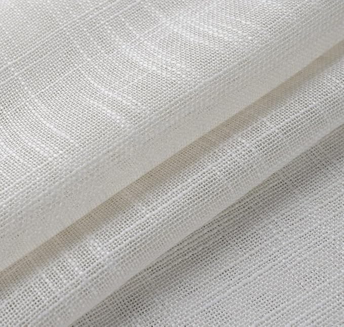 MIUCO Semi Sheer Curtains Poly Linen Textured Solid Grommet Curtains 84 Inches Long for Bedroom 2 Panels (2 x 37 Wide x 84" Long) Beige