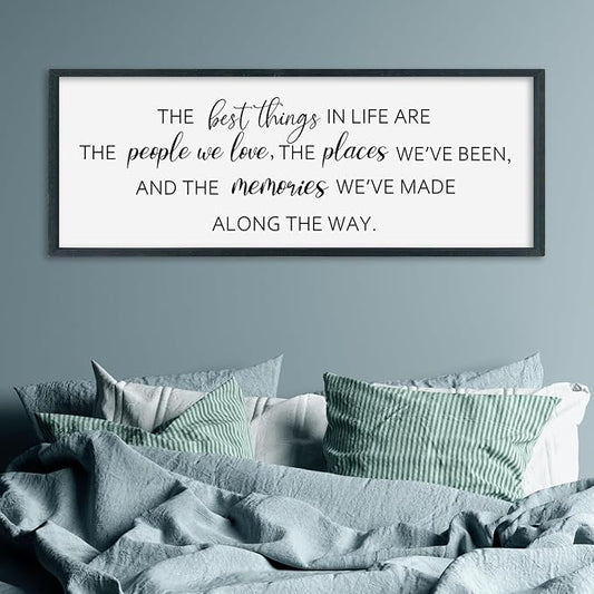 SRSZHIYUE The Best Things in Life Sign Wall Decor Art 40"×15" for family Home Bedroom Adventure Large Wood Framed Wall Hanging (Black)