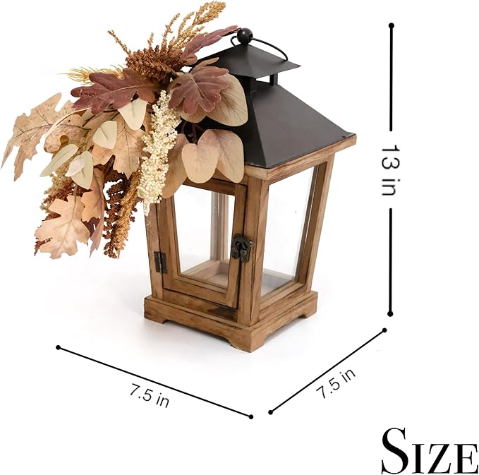 Fall Themed Decorative Wooden Hurricane Candle Lantern - Candle Holder Fall Decor for Home Farmhouse Indoor Outdoor Table Shelf - 14" Tall