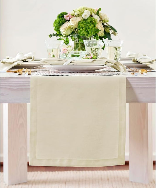 Solino Home Linen Birch Table Runner 48 Inches - 100% Pure Linen Short Table Runner 14 x 48 Inch Ideal for Dresser and Coffee Tables - Fall, Autumn, Thanksgiving - Fete