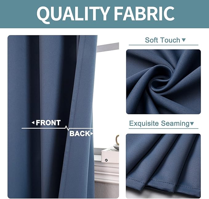 ChrisDowa Small Kitchen Valances for Windows - Grommet Short Thermal Insulated Room Darkening Window Valances Curtains for Living Room (2 Panels, Stone Blue, 52 x 18 Inch)