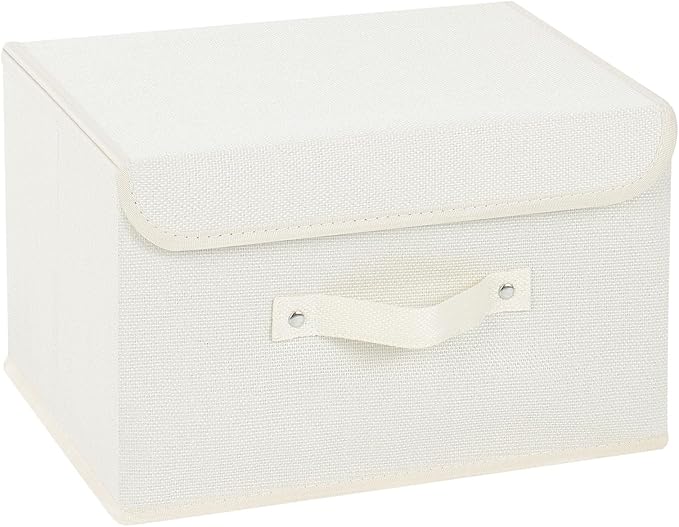 Storage Boxes, Collapsible Storage Bins with Lids, Cotton and linen cloth Storage Baskets with Handle, for Books, Closet, Bedroom, Home, 13x9.1x7.9 in, Beige