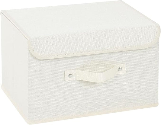 Storage Boxes, Collapsible Storage Bins with Lids, Cotton and linen cloth Storage Baskets with Handle, for Books, Closet, Bedroom, Home, 13x9.1x7.9 in, Beige