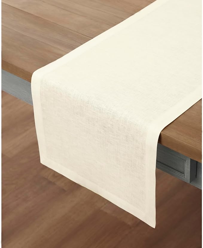 Solino Home Linen Ivory Table Runner 108 Inches Long - 100% Pure Linen 14 x 108 Inch Table Runner for Dining, Fall, Autumn, Thanksgiving - Fete