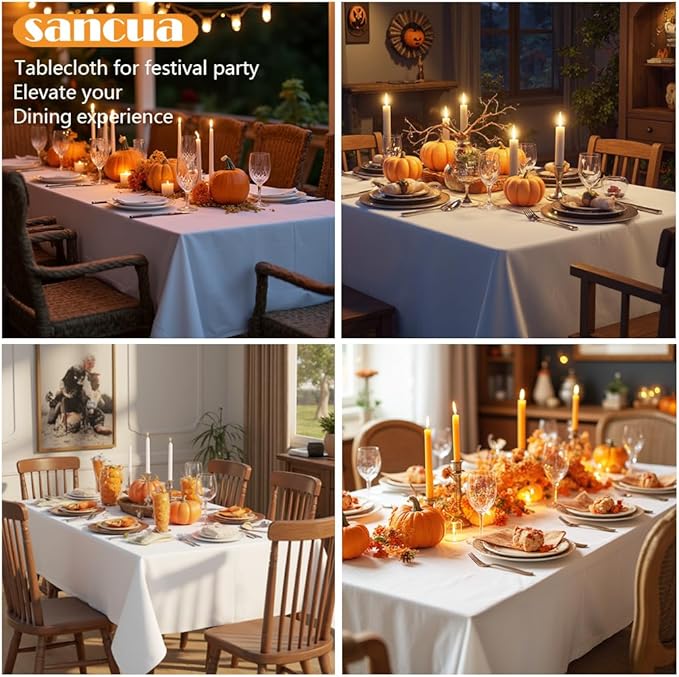 sancua Rectangle Tablecloth - 60 x 84 Inch - Stain and Wrinkle Resistant Washable Polyester Table Cloth, Decorative Fabric Table Cover for Dining Tables, Buffet Parties and Camping, White