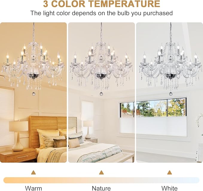 Modern Elegant 10 Lights K9 Crystal Glass Chandelier Silver Pendant Ceiling Lighting European Style for Dining Living Room Bedroom Transparent, 10 E12 Bulbs Required