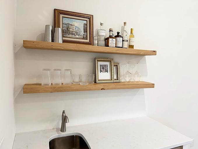 joelsantiques - 48 Inch Wooden Floating Shelves for Wall - 48x8x2 in - Made of Natural Wood - Long Heavy Duty Rustic Wall Shelves for Bedroom - Perfect for Living Room, Kitchen - Natural