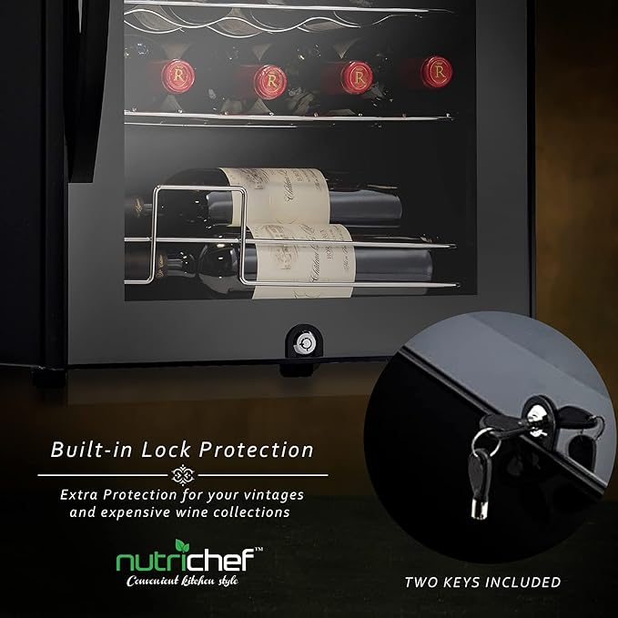 Nutrichef 24 Bottle Wine Fridge | Single Zone Wine Chiller | Adjustable Temperature Control 41°F to 64°F | Ultra Quiet Operation | Wine Cooler For Home & Office | Free Standing 29x16x17 IN