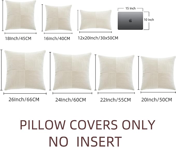 Fancy Homi 2 Packs Cream Samll Decorative Throw Pillow Covers 14x14 Inch with for Couch Bed Sofa, Rustic Farmhouse Boho Home Decor, Soft Corss Patchwork Corduroy Square Cushion Case 35x35 cm