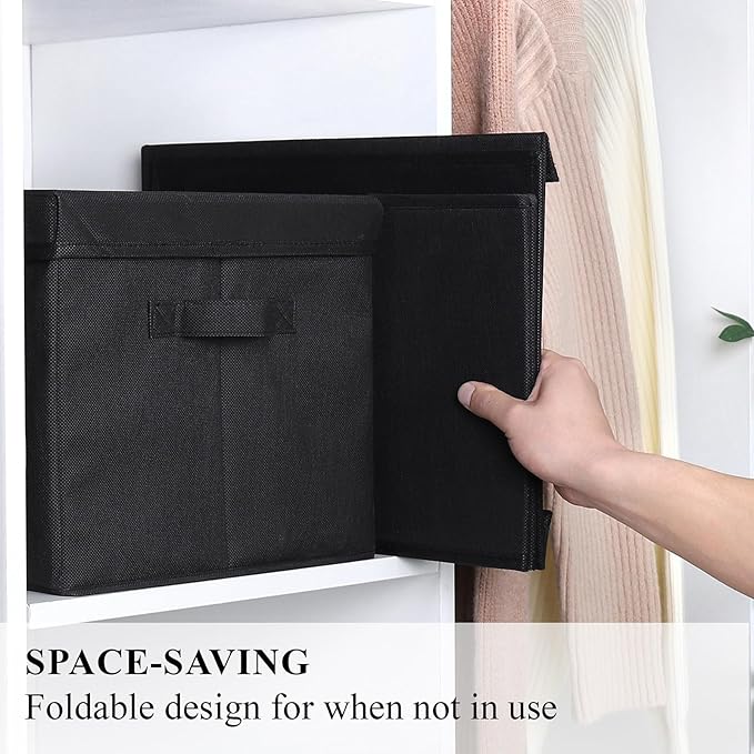 WUIKE Closet Storage Bins with Lids, Foldable Fabric Clothes Storage Bins for Organizing, Closet Organizer Boxes for Shelves, Black, Extra Large, 3-Pack