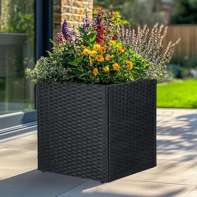 LEWIS&WAYNE Large Square Planter Box Handmade Wicker Tall Planters for Outdoor Plants with Removable Liners Modern Planter for Indoor Outdoor Garden Patio Front Porch - Black, 17''x17''x18''