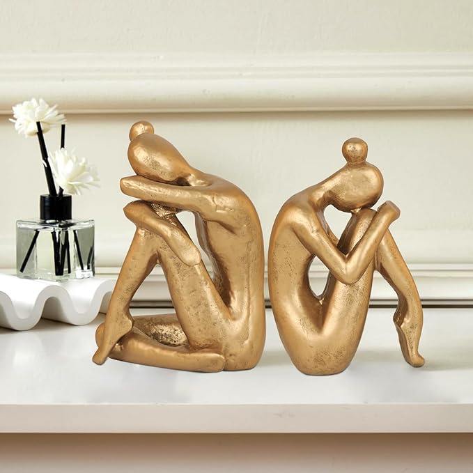 Unique Cast Iron Girl Thinker Bookends, Heavy-Duty Decorative Book Stoppers for Shelves, Creative Home and Office Desk Ornaments, 1 Pair/2 Pieces, 5.9"