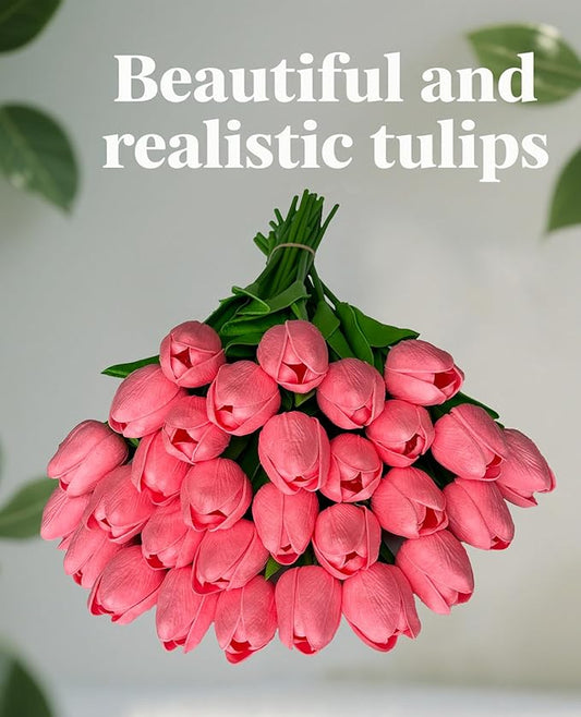15 Pcs Artificial Tulip PU Fake Flower Realistic Touch Spring Summer Fake Flowers for Home Decor Outdoor Garden Parties and Wedding