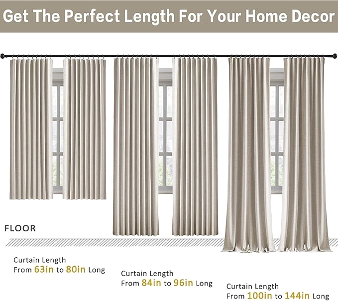 RAIN CITY Extra Long Blackout Curtains 144 Inches Long,Custom Length High Ceiling Tall Grey Backing Draperies for Large Windows Living Room Back Tab Rod Pocket with Hooks(50 x 144-in 12ft Beige 2PCs)