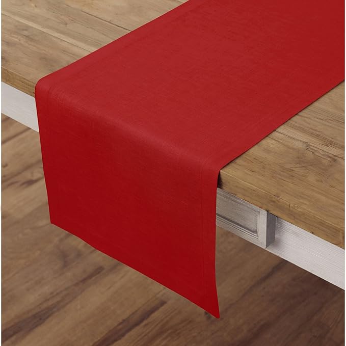 Solino Home Linen Red Table Runner 132 Inches Long - 100% Pure Linen Extra Long Table Runner 14 x 132 Inch - Fete