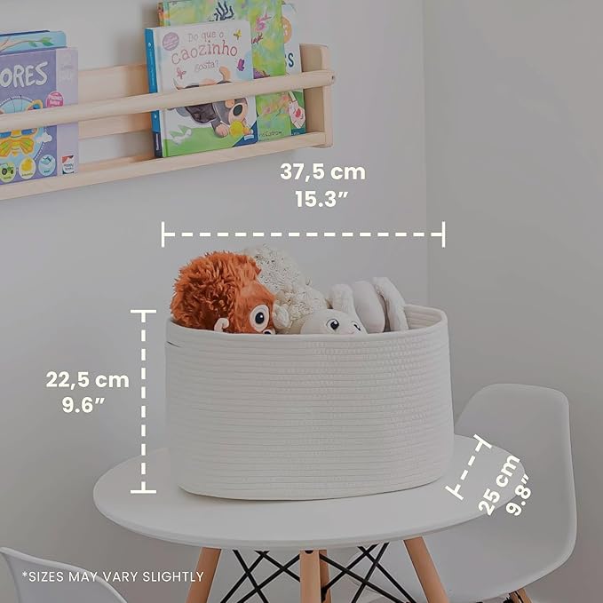 OrganiHaus Set of 3 Woven Storage Baskets for Organizing, Cotton Rope Organizer Bins for Shelves, Closet & Nursery, Dog Toy Basket, Decorative Bins for Toys, Towels & Books - 15x10x9, Off-White