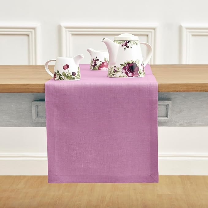 Solino Home Linen Violet Table Runner 120 Inches Long - 100% Pure Linen Dining Table Runner 14 x 120 Inch for Halloween - Fete